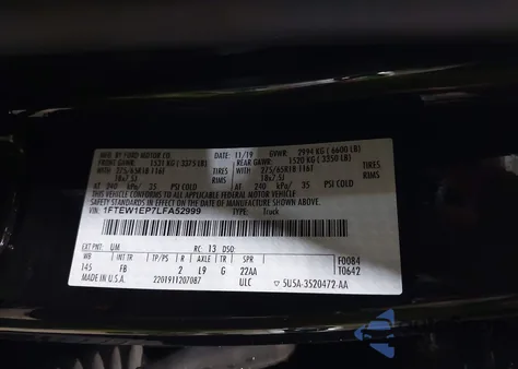 2020 Ford F-150 Xlt z USA, uszkodzony, nr VIN 1FTEW1EP7LFA52999